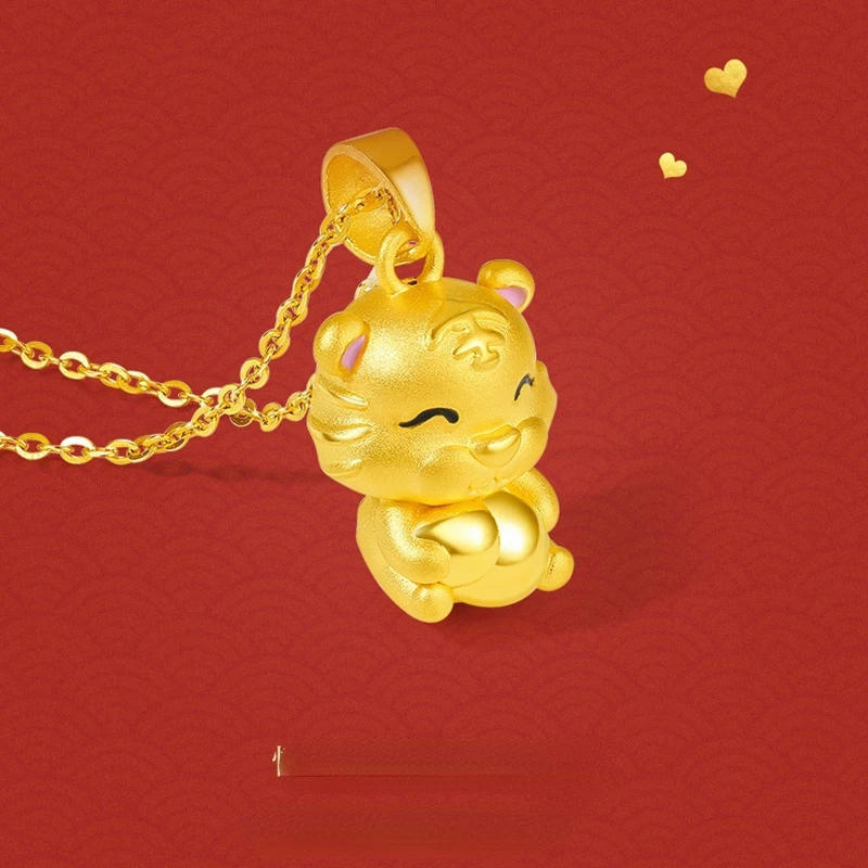 

Real 24K Gold Color Cute Tiger Pendant Chain Necklace for Women Bride Charm Jewelry Gold Jewelry Wedding Party Christmas Gift