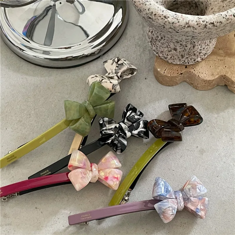 

New Creative Design 12CM Acetic Acid Textured Bow Hairpins Side Clip Fashion Acrylic Spring Clip Hair Accessoires