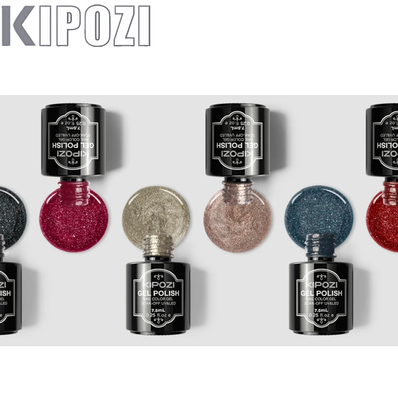 

2022 New KIPOZI Gel Nail Polish Set Red Black Bling Glitter Nail Polish Soak Off Nail Polish Art Manicure Kit 7.5ML Each Bottle