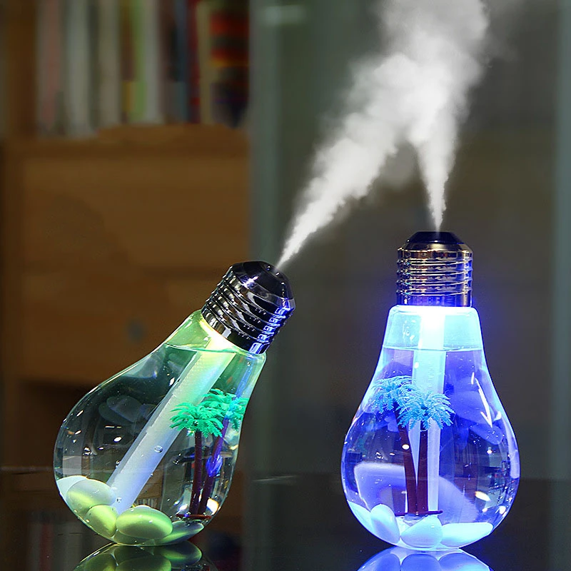 

USB Bulb Ultrasonic Air Humidifier with LED Night Lamp 400ML for Office Home Car Mist Maker Fogger Essential Oil Diffuser