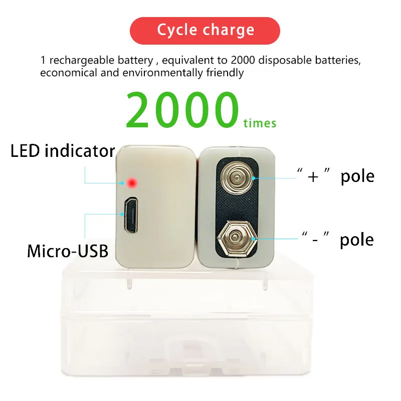 Литий-ионная аккумуляторная батарея PURFIELD 1000 мАч micro USB 9 В 6F22 литиевая для