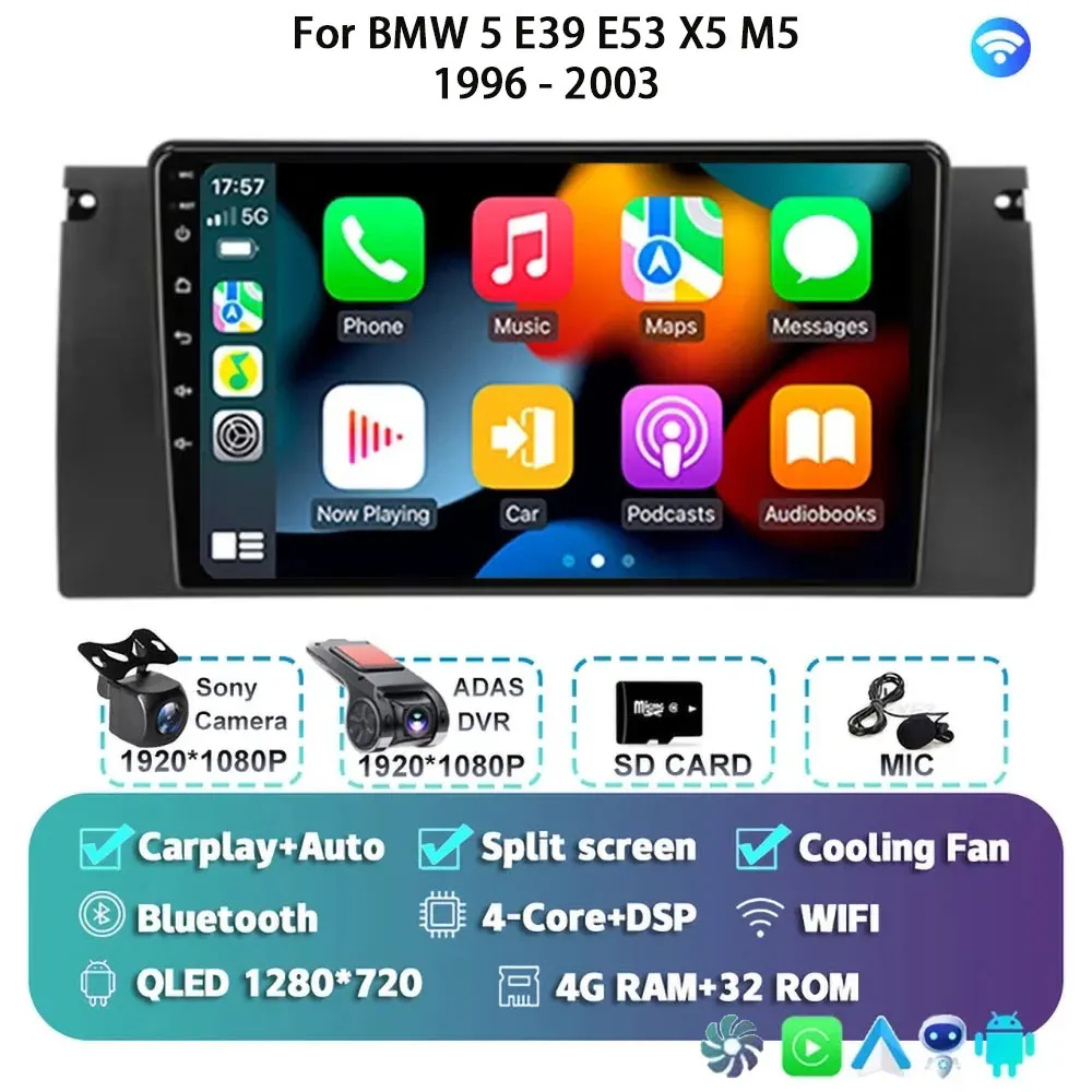 

Android 15 для BMW 5 E39 1996-2003 E53 X5 M5 2K QLED Android Автомобильный радиоприемник Мультимедийный видеоплеер GPS AI Голосовой CarPlay Головный блок