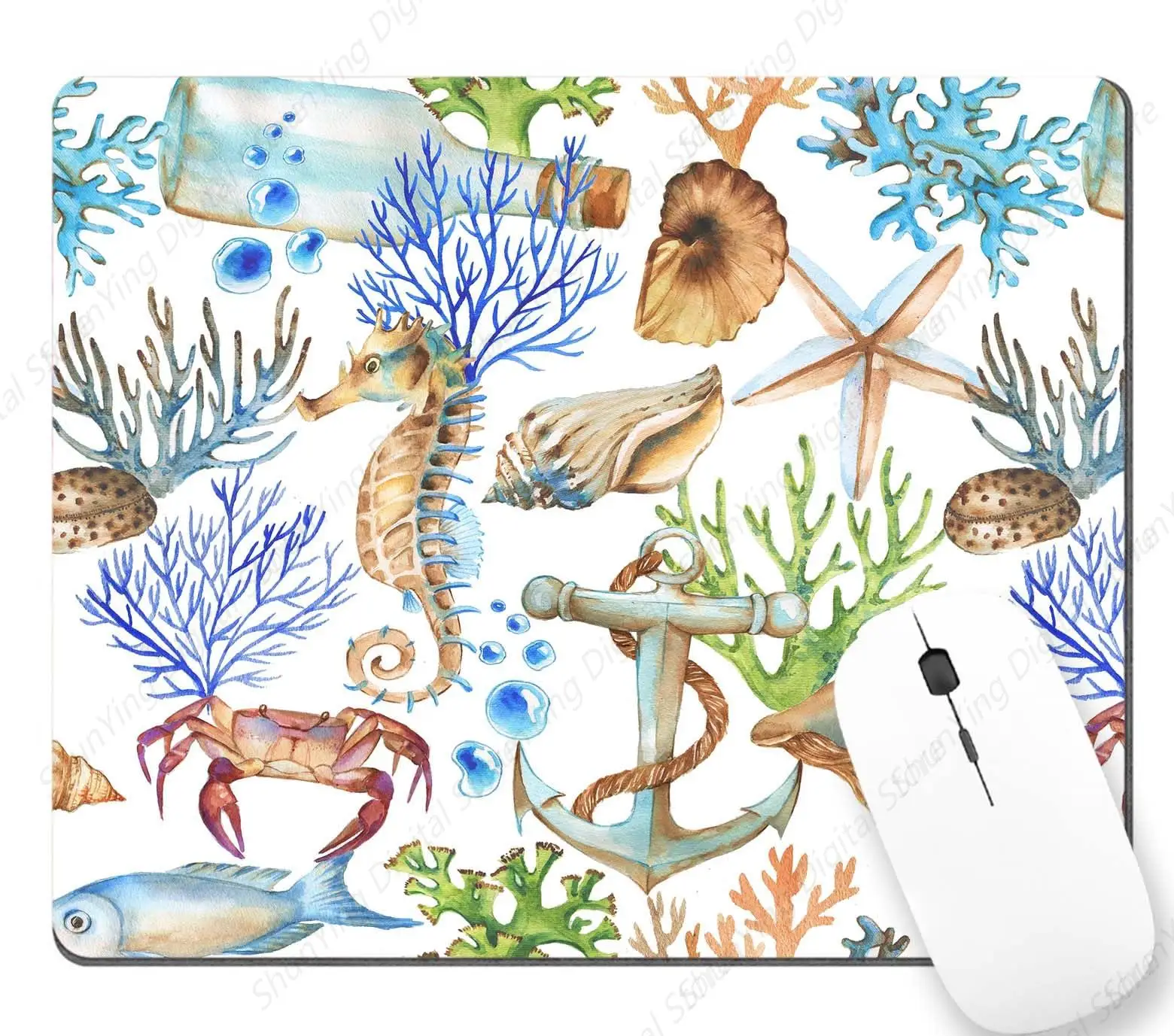 Акварельный океанский узор морской конек офисный коврик для мыши ноутбука