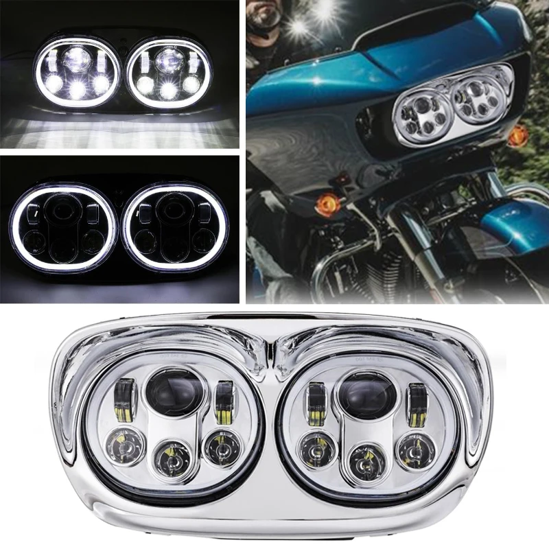 

Motorcycle Dual LED Projector Headlights for Harley Davidson/Harley Road Glide FLTR 2004-2013