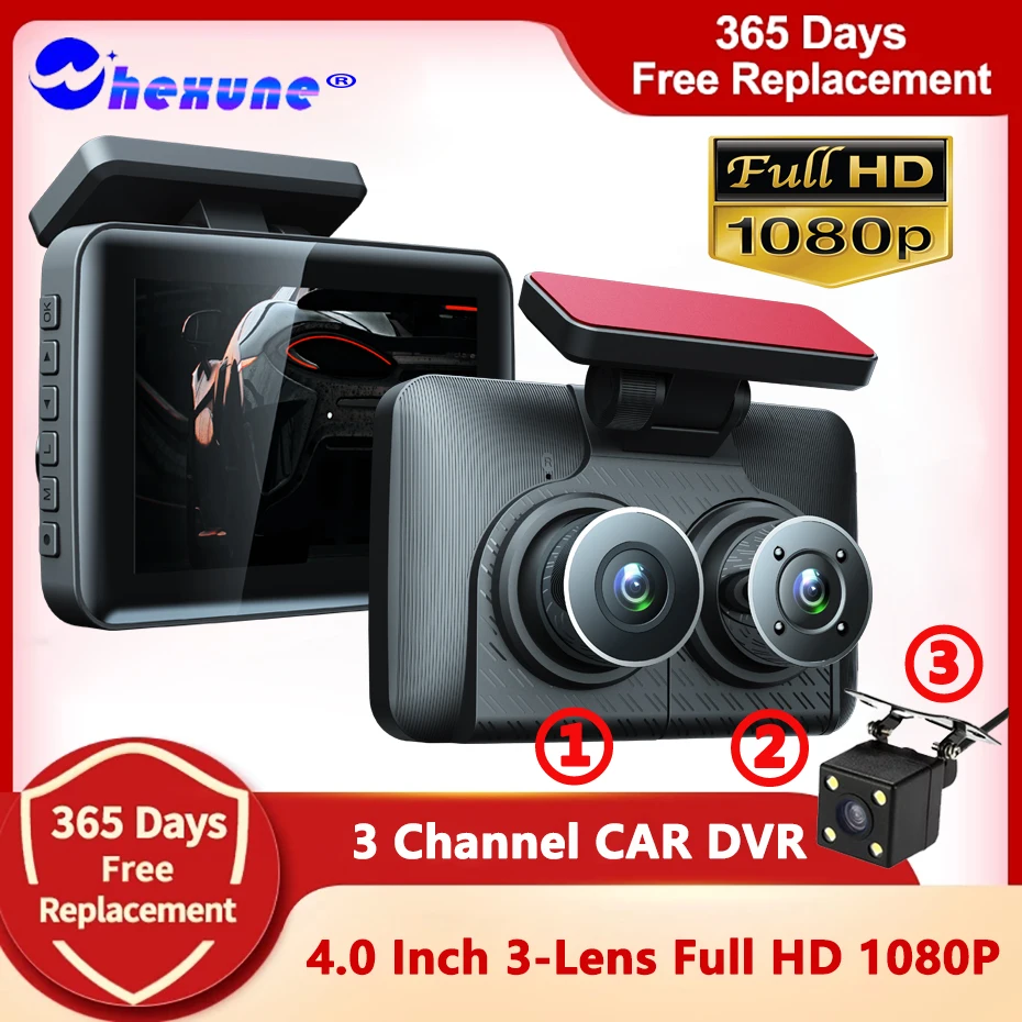 

3 Channel Car DVR Cameras 4.0 Inches FHD 1080P Dash Cam Car Video Recorder Auto Registrator Dvrs Dash Cam with 3 Ways Cameras