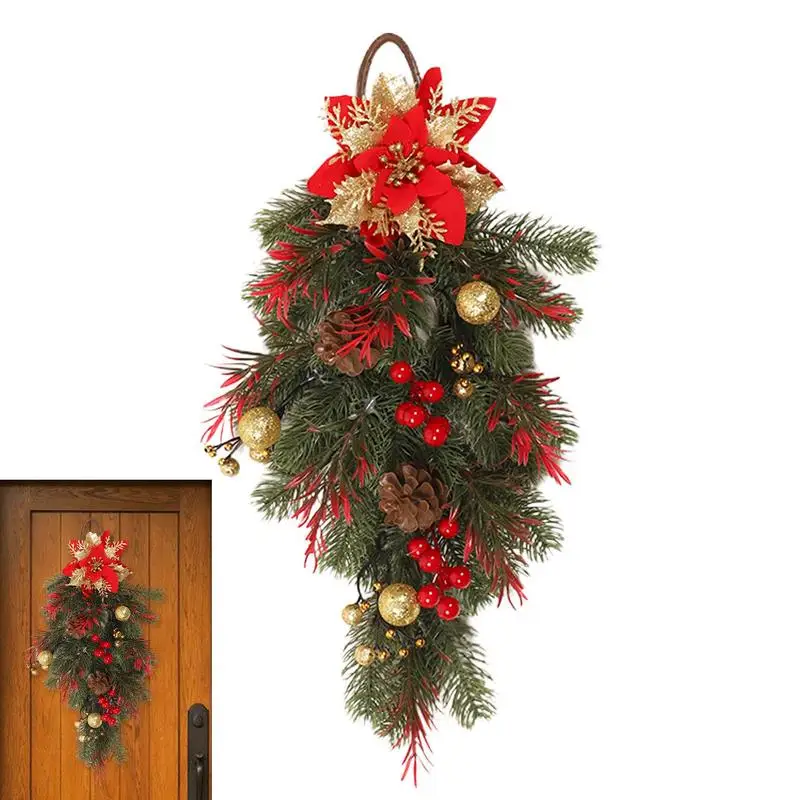 

Christmas Wreaths For Front Door Upside Down Tree Door Christmas Teardrop Swag Decoration Create A Christmas Mood For Door Wall