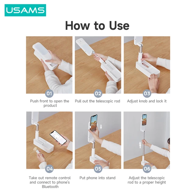 USAMS Phone Holder Selfie Fill Light For Video Conference Youtube Live Portable Stand Holder For iPhone 14 Pro Max Xiaomi Huawei 4