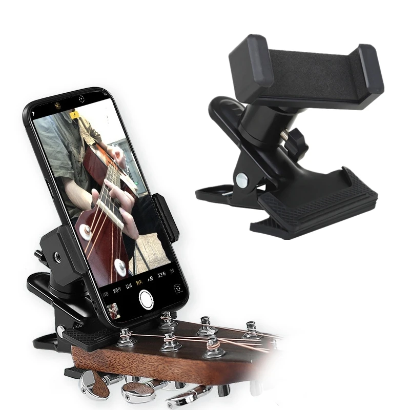 

Rotatable Guitar Head Clip Mobile Phone Holder Kalimba Instrument Live Broadcast Stand for Phone 6 inches and below
