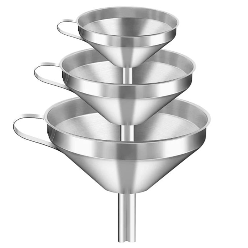 

3Pcs Stainless Steel Kitchen Funnel,Funnel Set With Removal Strainer Food Filter Strainer For Transferring Oil,Liquid
