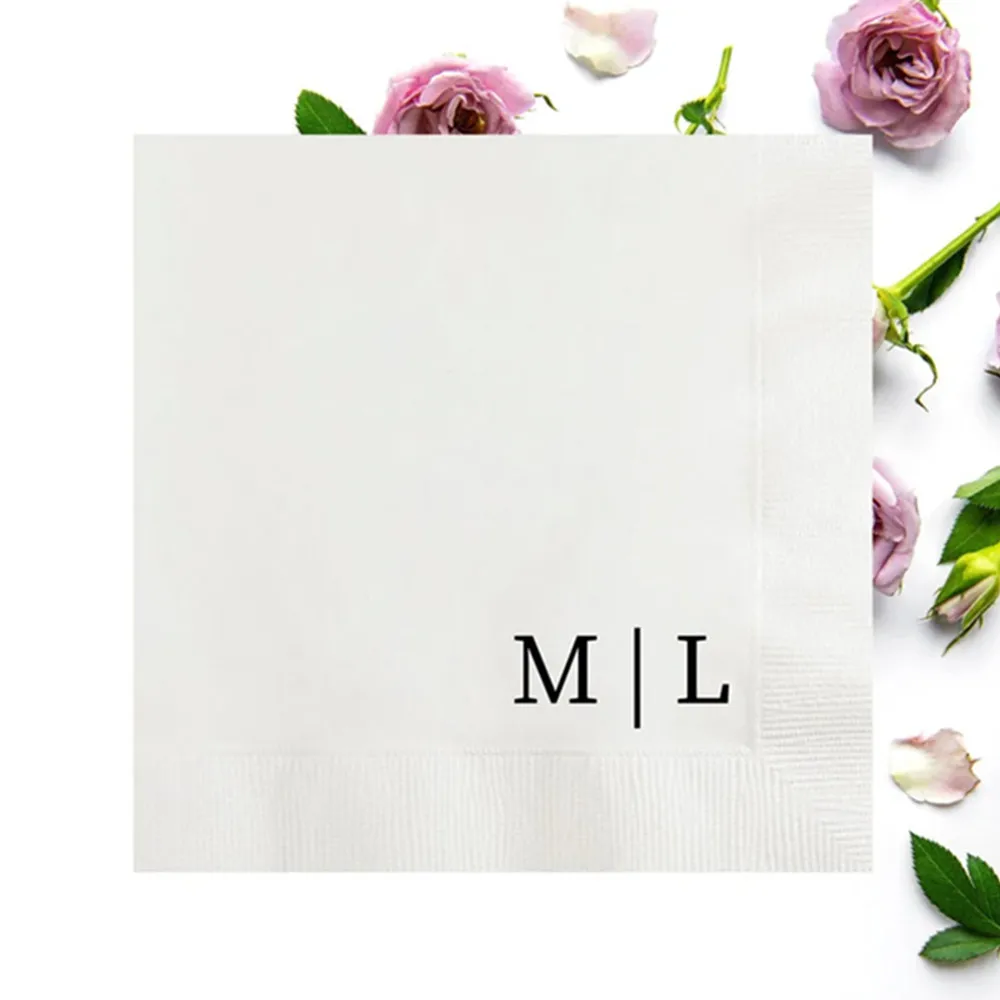 50PCS Custom Modern Initial Napkins Personalized Monogrammed Wedding Napkin Vow Renewal Anniversary Rehearsal Dinner Engage