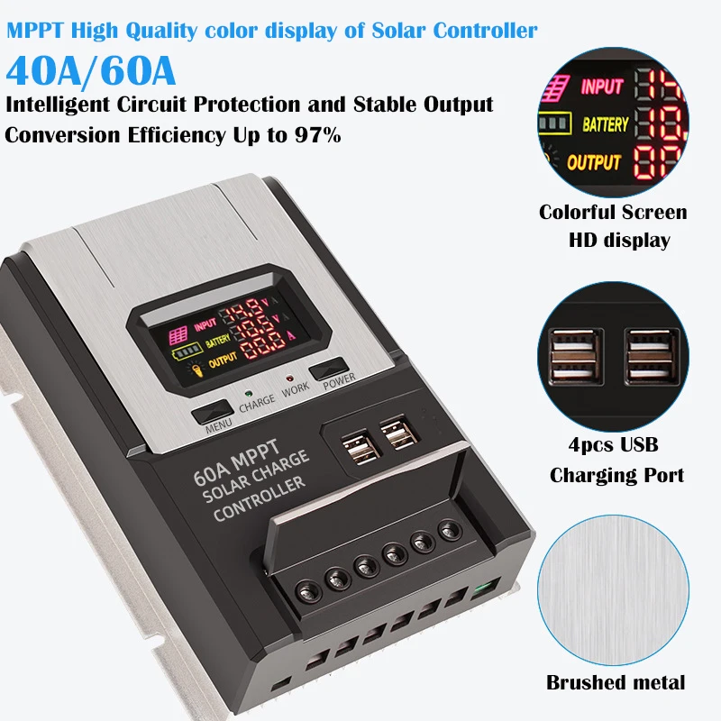 Регулятор заряда солнечной батареи 12 в 24 10 А 20 30 40 50 60 MPPT с 4 USB-портами для 100 Вт 200 300
