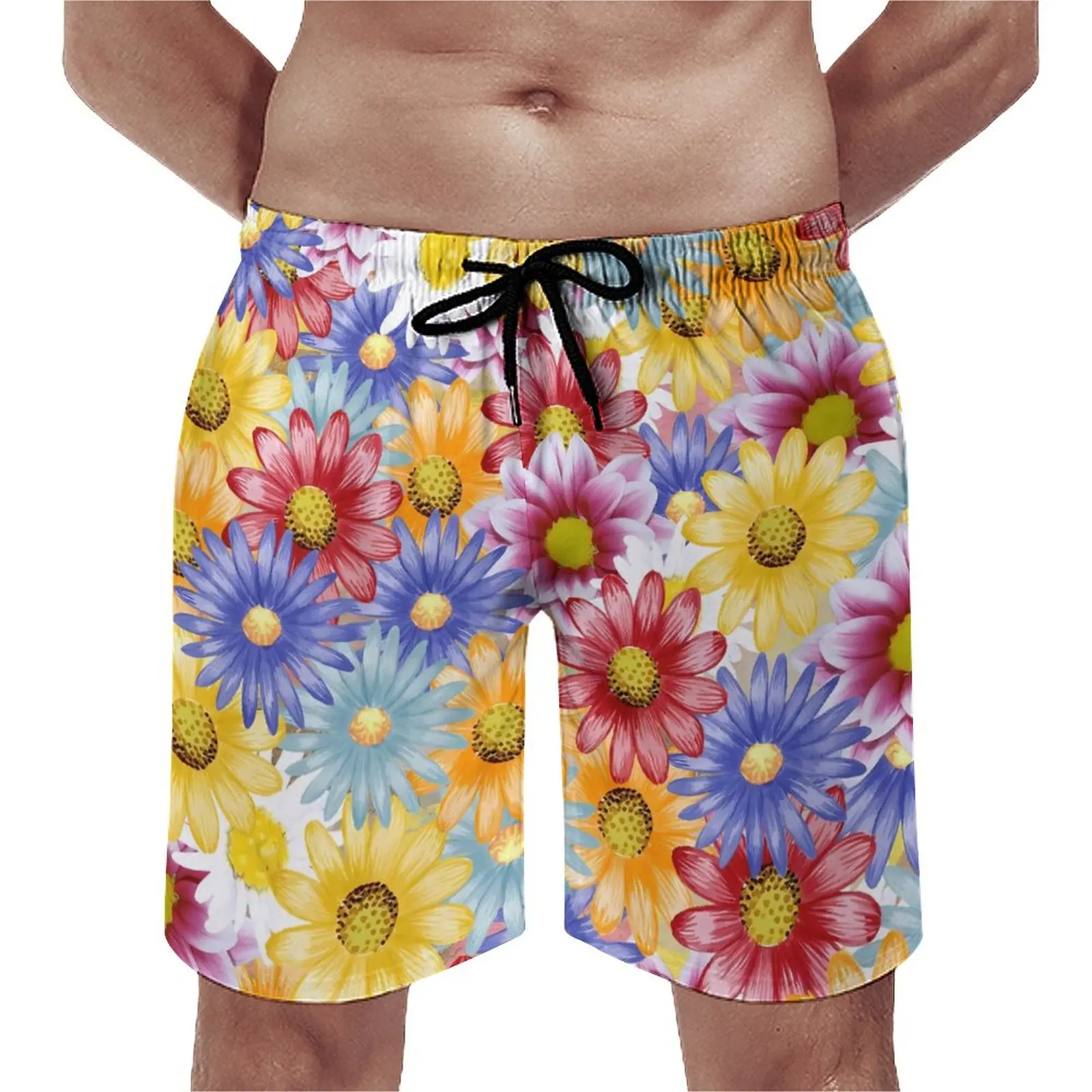 

Цветные летние шорты с принтом маргариток, спортивные шорты для серфинга с цветочным принтом, мужские быстросохнущие повседневные плавки больших размеров