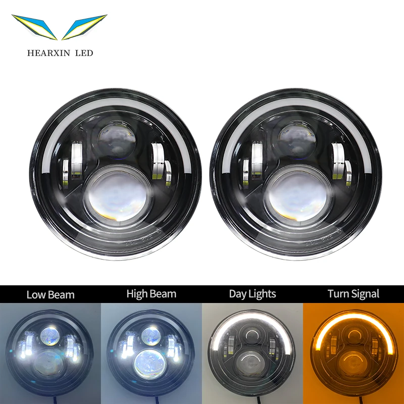 

Hearxin 2pcs Motorcycle 7 inch LED Headlight Ultra Classic Off Road Motorcycle Headlamp for Harley Touring YAMAHA Lada Niva 4X4
