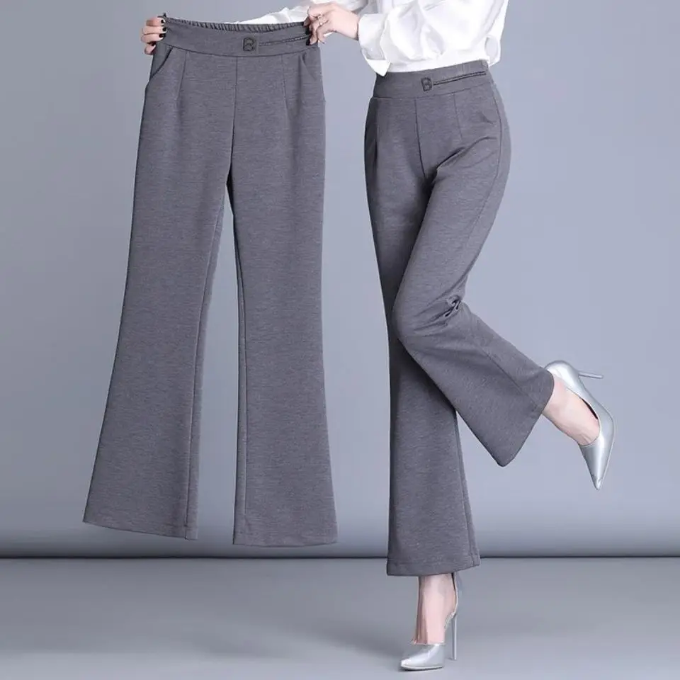 

Office Lady All-match Fashion Wide Leg Pants Spring Autumn Profession Women Loose Elastic High Waist Solid Casual Flare Trousers