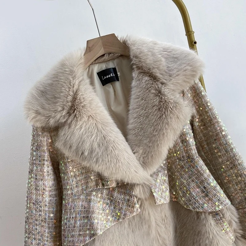 New Sequin Fashion Ladies Coat Fur Ladies Coat Winter Warm Coat