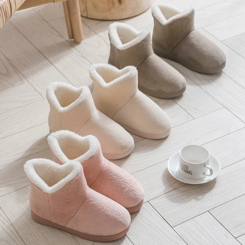 

Women Autumn Winter Slippers Warm Plush Slip-on Couples Home Floor Shoes Anti-slip Comfortable Flats Female Warm Cotton Slippers