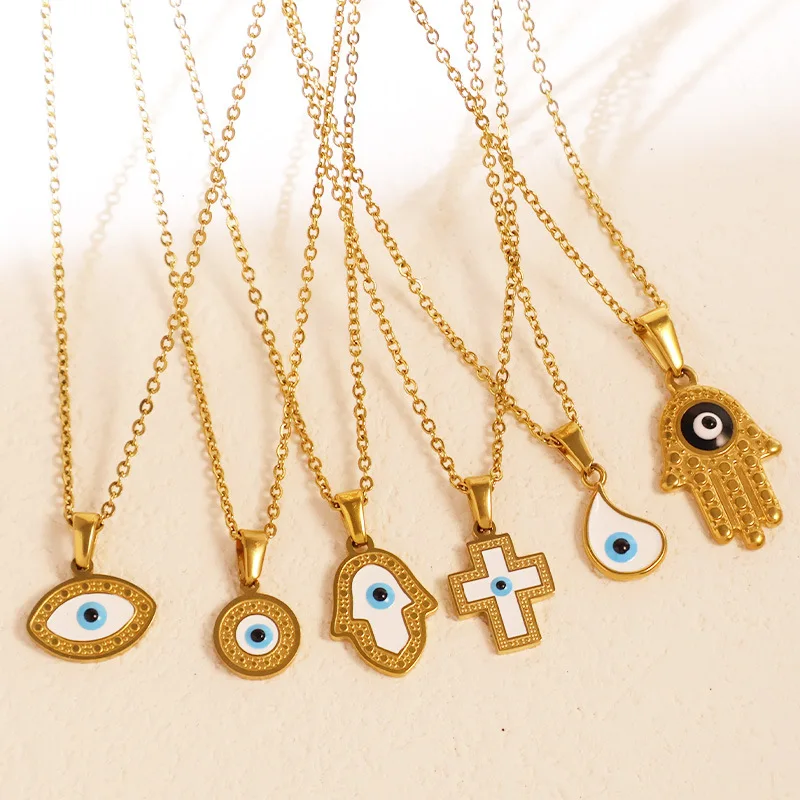 Ожерелье с круглой подвеской Счастливый глаз из нержавеющей стали