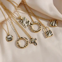 new ins stainless steel 18k gold plated zebra geometric pendant necklace for women vintage heart lock necklaces fashion jewelry