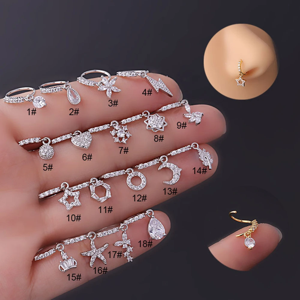 

1PC Piercing Body Jewelry Dangling Nose Ring Indian Nose Ring Stainless Steel With Charm Nose Ring For Women Nose Rings And Stud