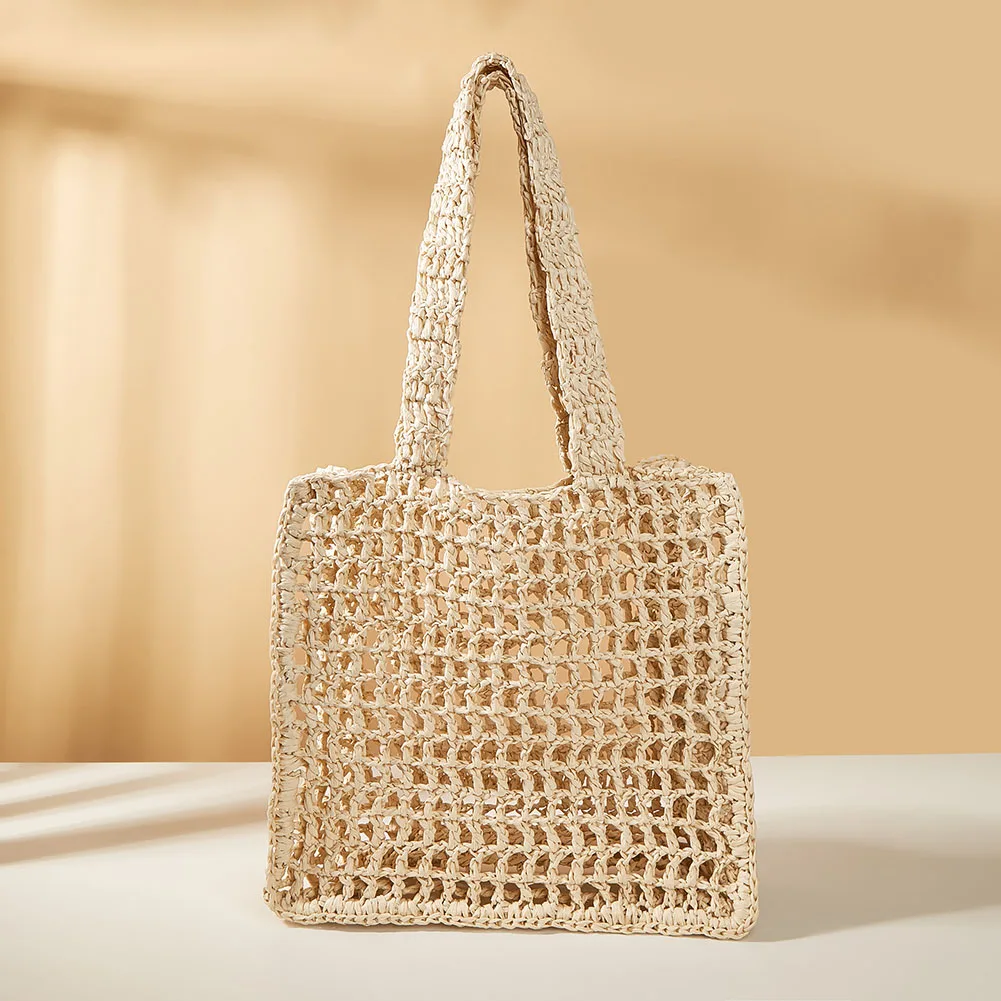 

Handmade Straw Woven Handbag Travel Beach Seaside Holiday Fishing Mesh Totes Female Pastoral Style Weaving Hollow Crochet bag