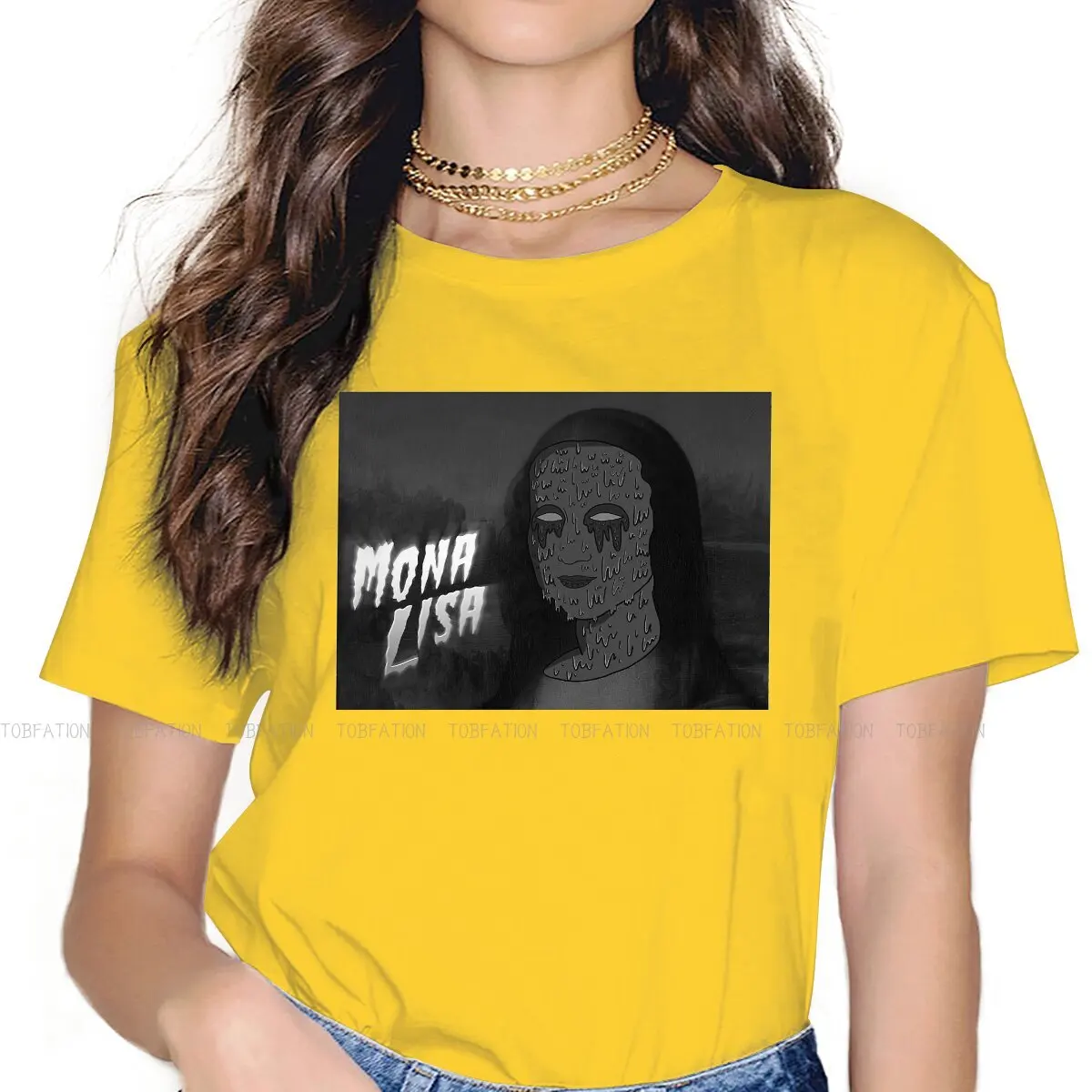 

Beware of the Mona Lisa O Collar TShirt Mona the Vampire Fantasy Children's Cartoons Pure T Shirt Woman's Individuality 4XL