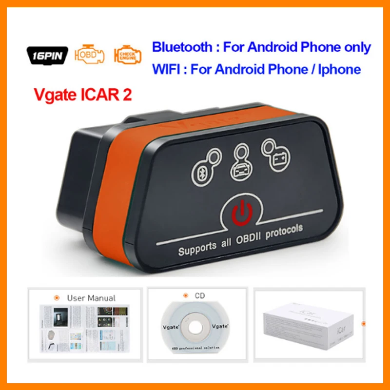 

Vgate Icar2 Bluetooth-Compatible/Wifi OBD 2 Scanner Mini ELM 327 WiFi For Android/IOS/PC Code Reader OBD2 Diagnostic Tool