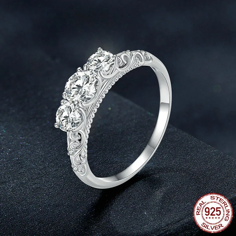 

Sterling Silver S925 Sparkle Mosanite Ring Platinum-Plated Zircon Lace Pattern Lace Ring Bracelet