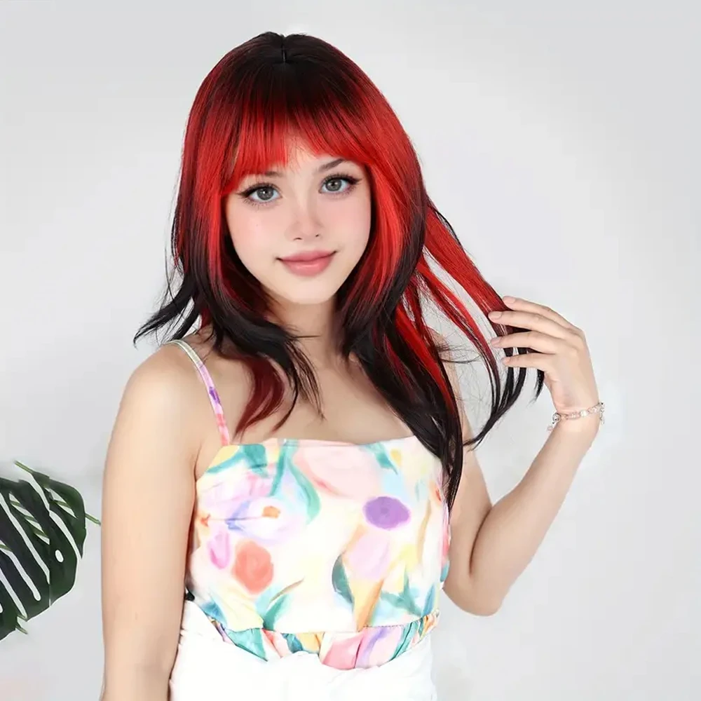 Красный парик Омбре для женщин термостойкие синтетические волосы прямые