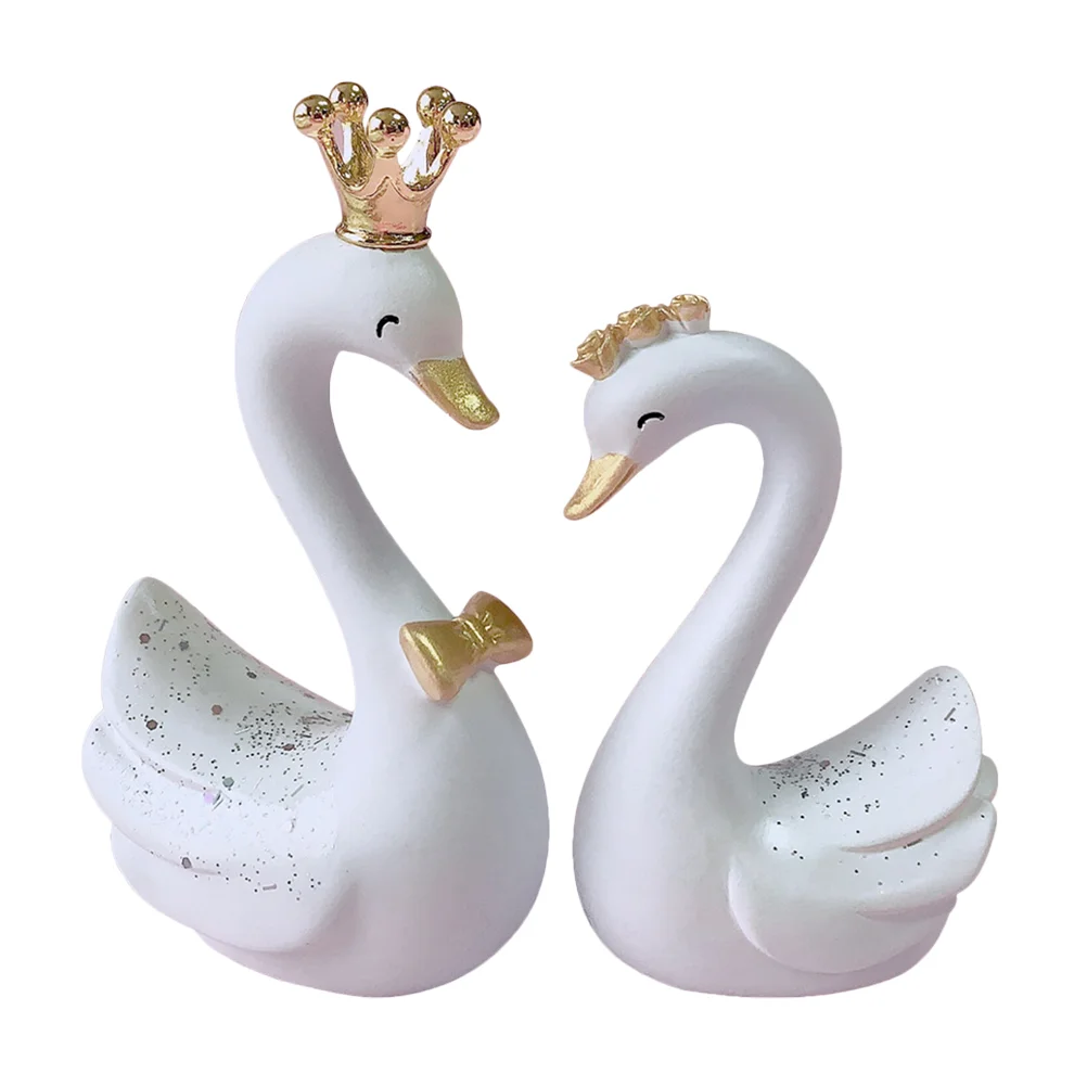 

1 Pair Creative Portable Swan Figurine Desktop Ornament Cake Swan Topper