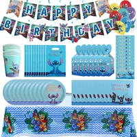 disney blue lilo stitch birthday party decorative item disposable cutlery cup plate set give away balloon baby shower kid gift