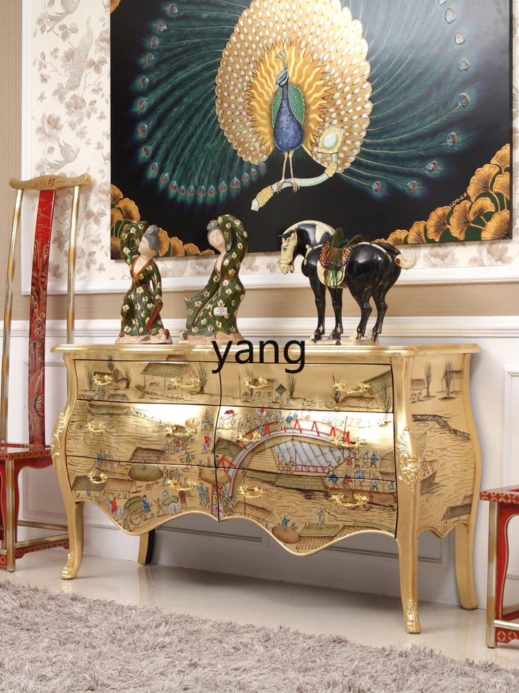 XYY окрашенная золотой фольгой Qingming Shanghe картина из цельного дерева прихожая