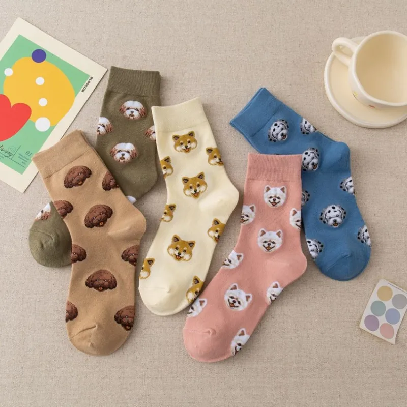 

New Cute Cartoon Dog Middle Tube Socks Japanese Ins Creative Female Sokken Shiba Inu Dalmatian Malzis Teddy Pomeranian Dropship