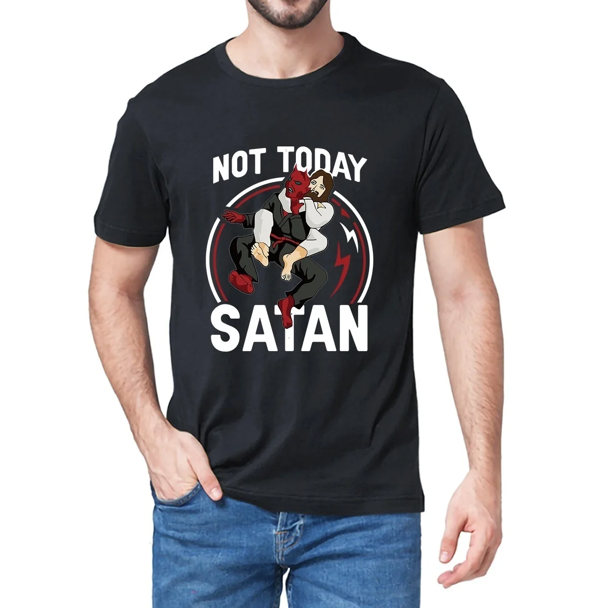 

Camiseta 100% de algodón Unisex para hombre y mujer, camisa informal de Jiu Jitsu, Jesús no hoy, Satán, Harajuku, suave