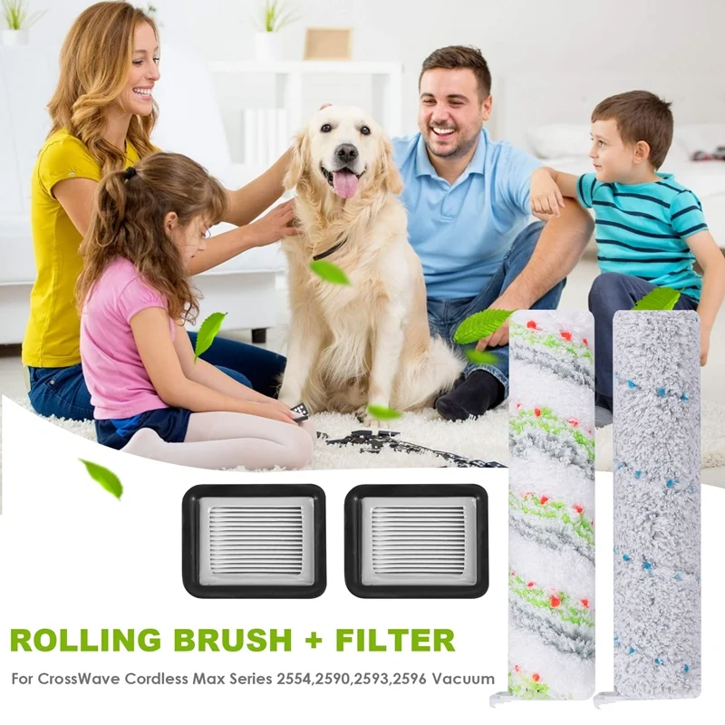

2 HEPA Filters+1 Brush Roll+1 Pet Brush Roll For Bissell Crosswave Cordless Max Series 2554,2590,2593,2596 Vacuum