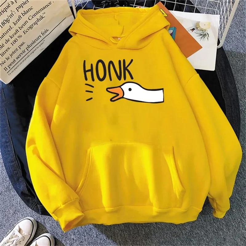 Фото Худи Honk с гусиным принтом, свободная толстовка, милый спортивный костюм, винтажная утка, хип-хоп, уличная одежда, Харадзюку, Мужская Женская толстовка, модная Милая Толстовка №1