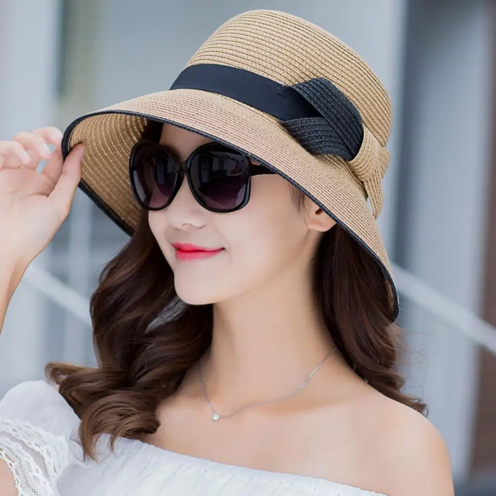 

Women Beach Hat Foldable Sun Protection Wide Brim Anti-UV Decorative Straw Hat Women Fisherman Hat Camping Supplies Sun Hat