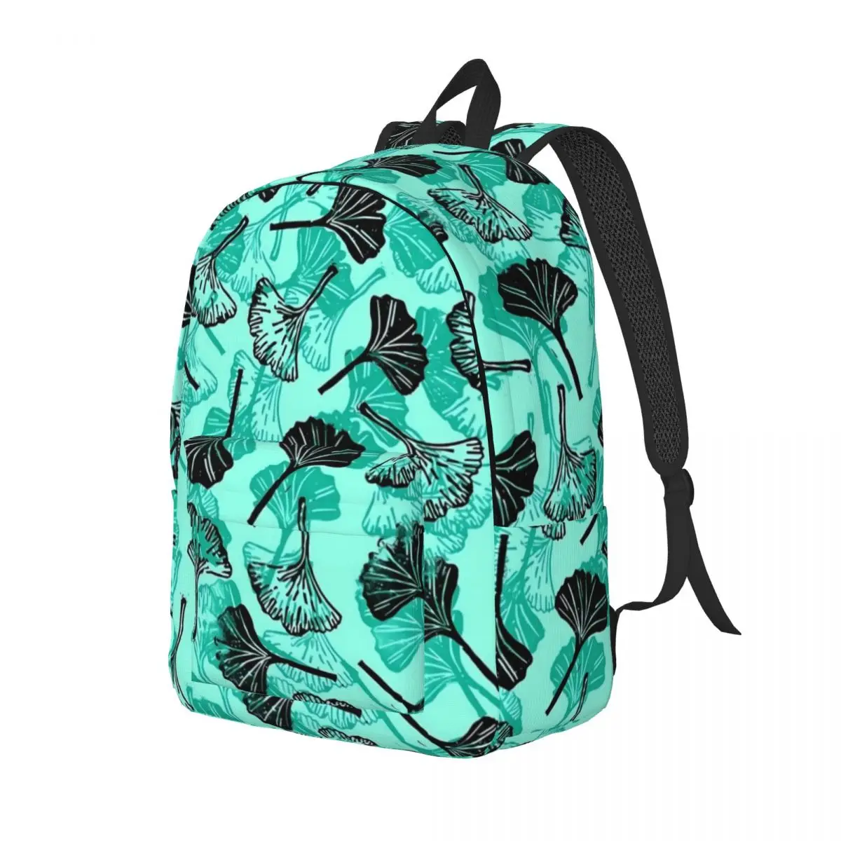 

Ginkgo Biloba Art Backpack Black Leaves Print Fun Backpacks Male Daily Big High School Bags Design Rucksack