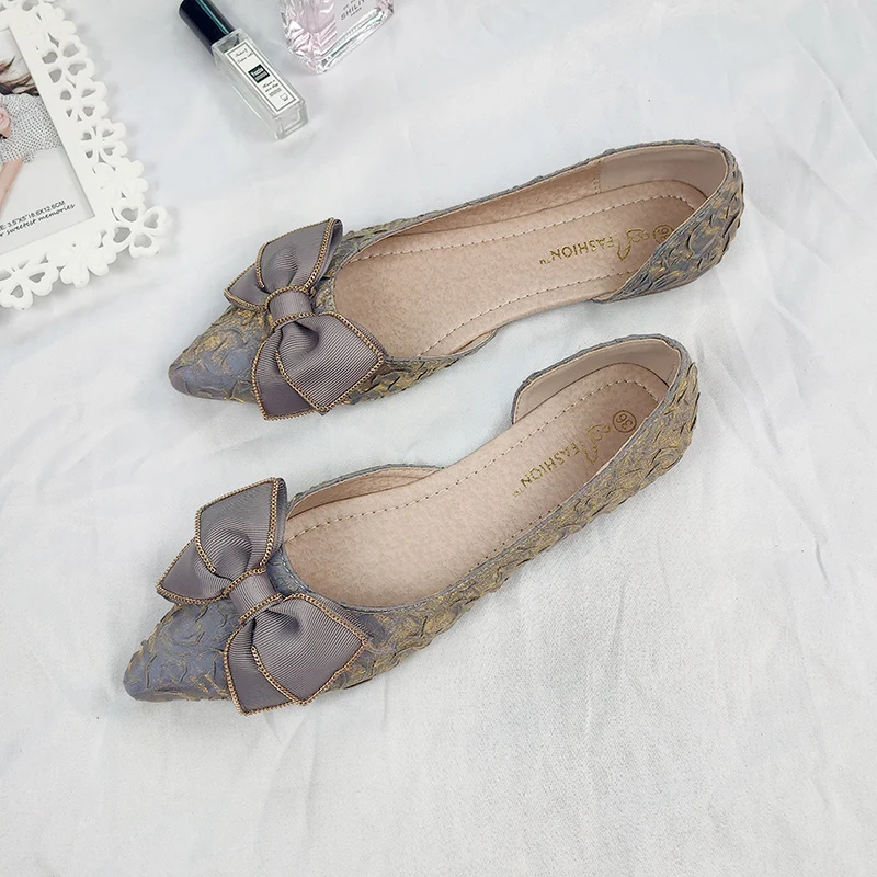 

Summer New Low-Cut Shoes Women's Pointed-Toe Soft Bottom Bowknot Fairy Thin Small Shoes 4194