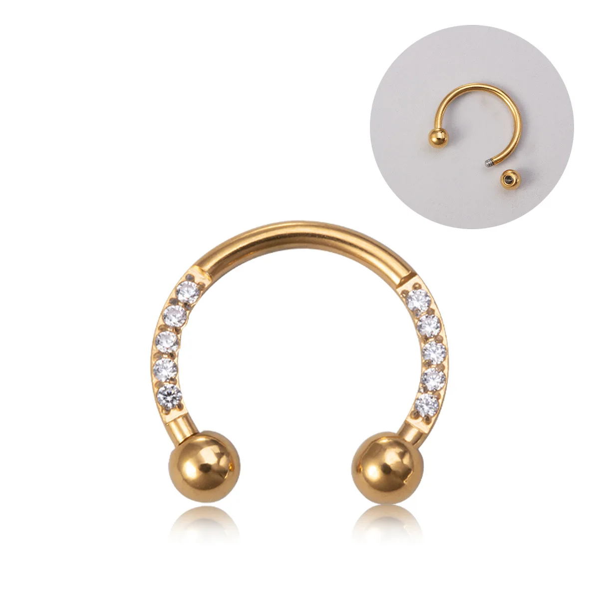 Хирургическая сталь спереди циркон подкова штанга кольцо в носу губная серьга