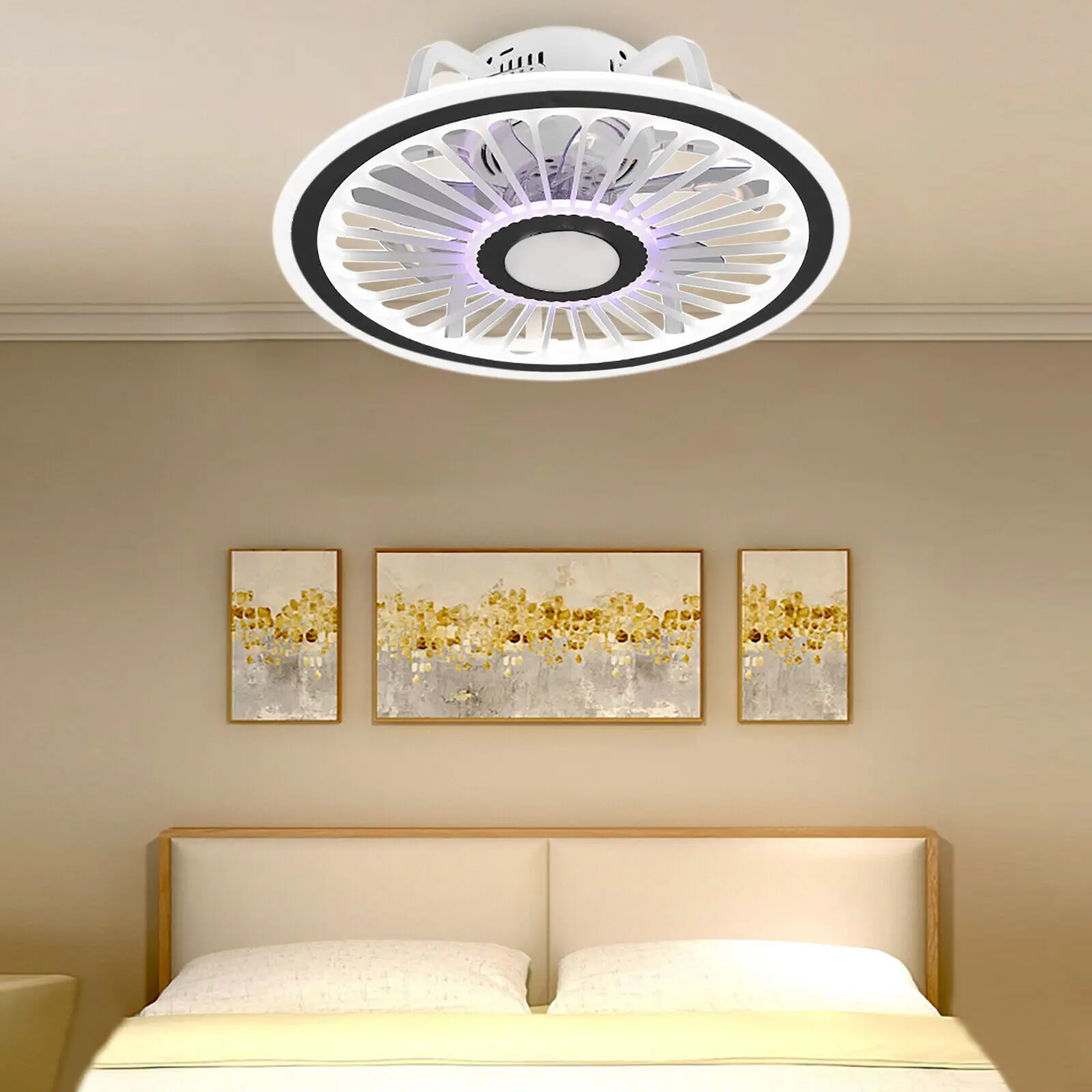 

Modern Invisible Ceiling Fan Light Semi Flush Mount Lamp 3-Color Dimmable Fixture LED Chandelier Lamp W/ Remote
