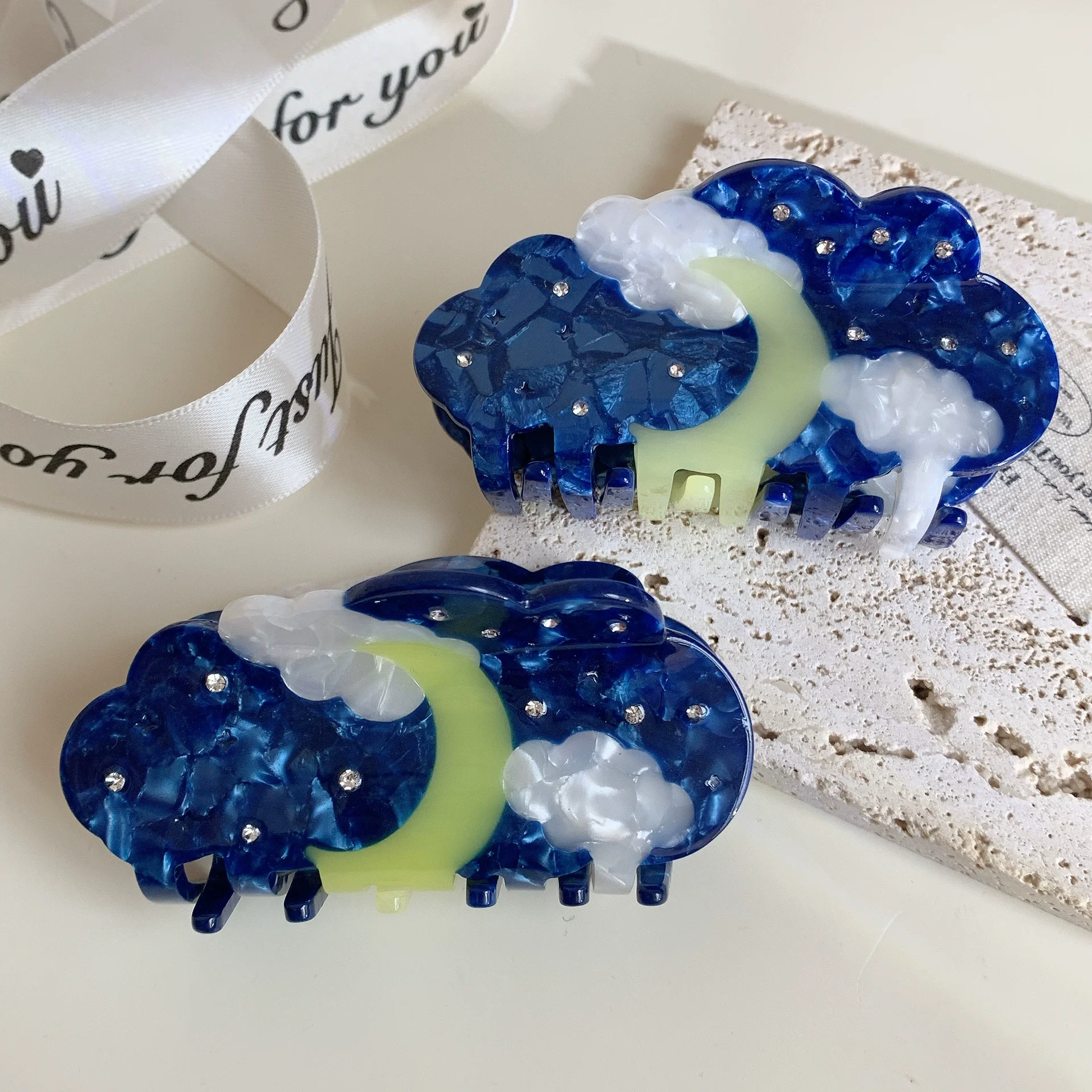 DuoShang новые заколки для волос со стразами и луной ацетатные синяя серия в форме