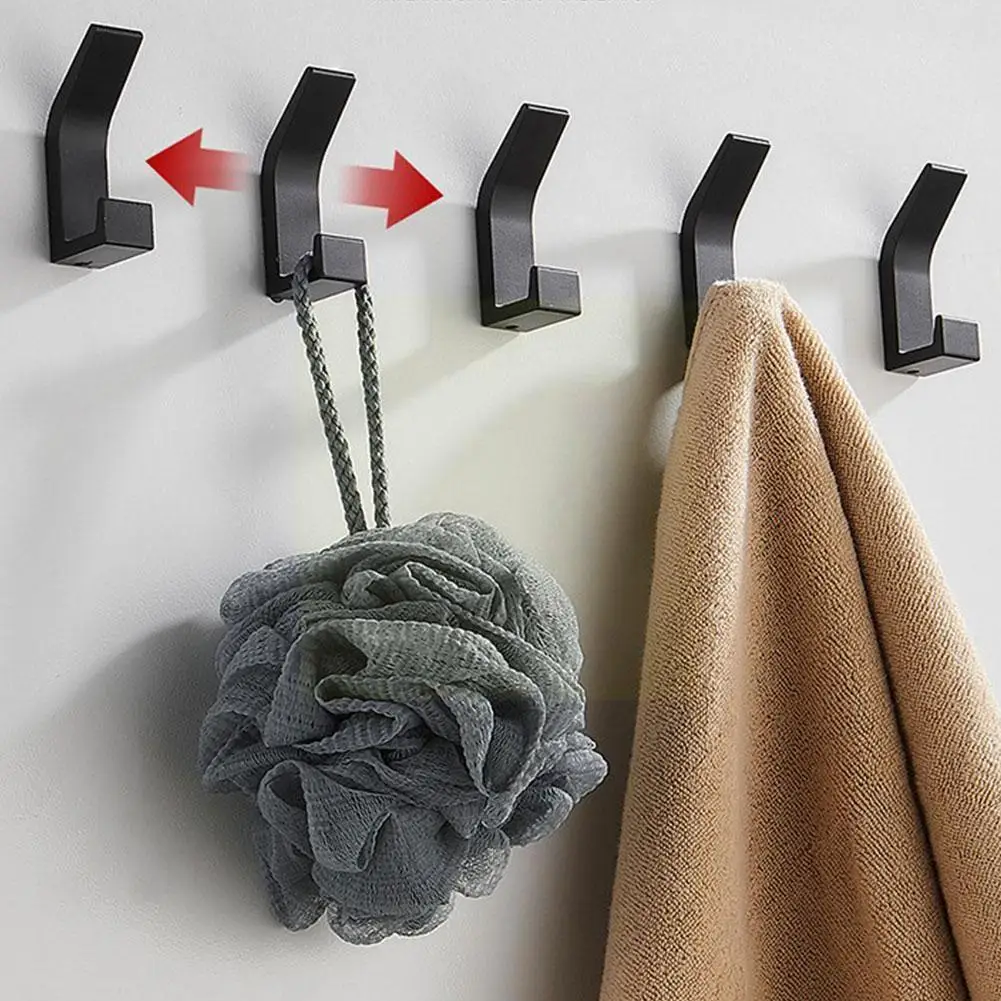 

No Drilling Double Hook Black White Towel Hook For Bathroom Clothes Coat Hook Bedroom Robe Hook Livingroom Kitchen Accessor Z9G3
