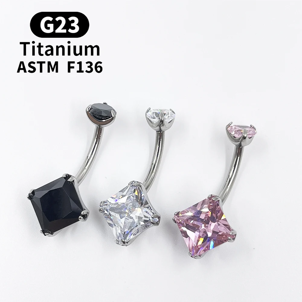 

New Arrival Exquisite Implant Grade G23 Titanium 14G Big Square Zircon Belly Button Rings Navel Piercing Body Jewelry