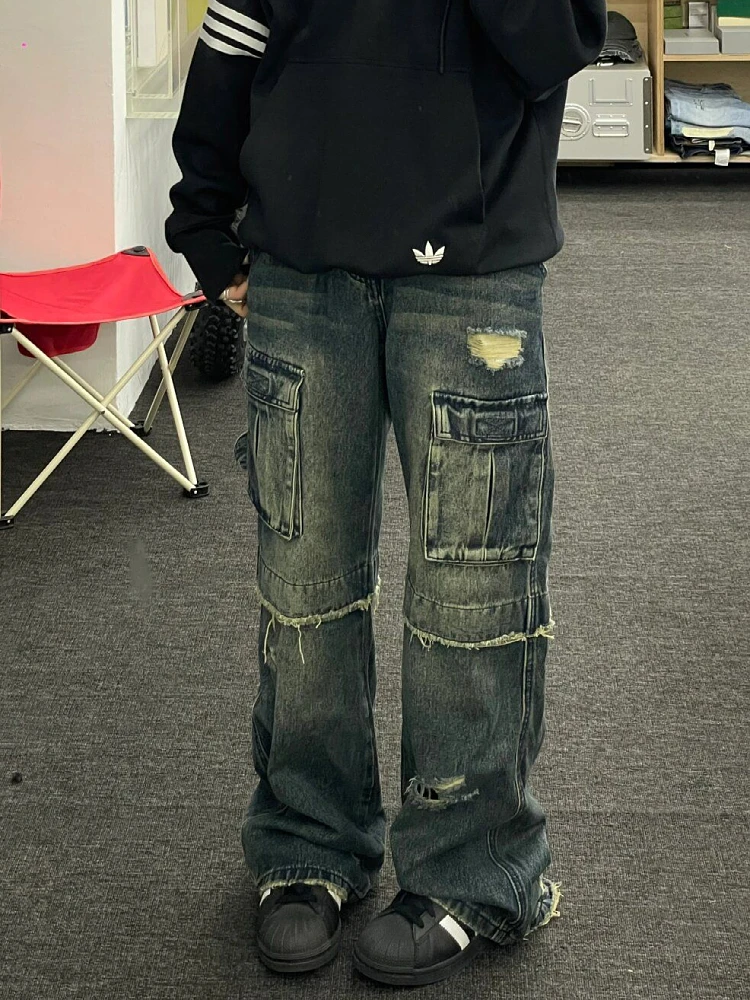 Джинсы Wpman с широкими штанинами джинсовые брюки в пол брюки-карго новый дизайн