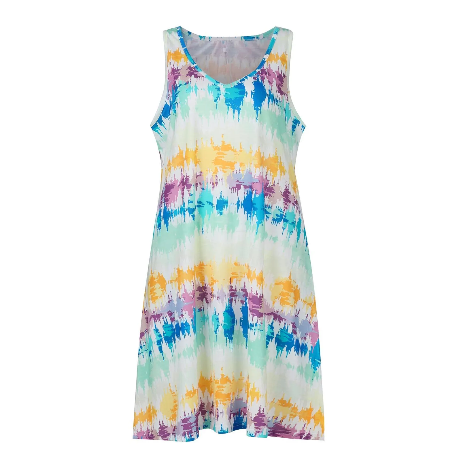

Women Party Dresses Women'S Summer Casual V-Neck Printed Sleeveless Pocket Mini Sundress Summer Clothes For Women Vestidos
