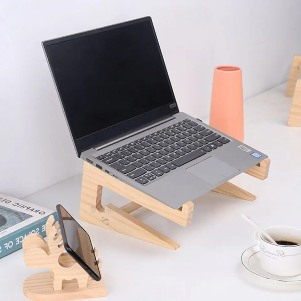 

Wood Universal Laptop Stand Cooling Bracket for Notebook Macbook Pro Air IPad Pro Detachable Wooden Holder Mount