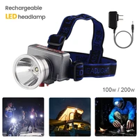 rechargeable led headlamp 100w 200w strong camping light outdoor waterproof head lamp night fishing headlight flashlight torch
