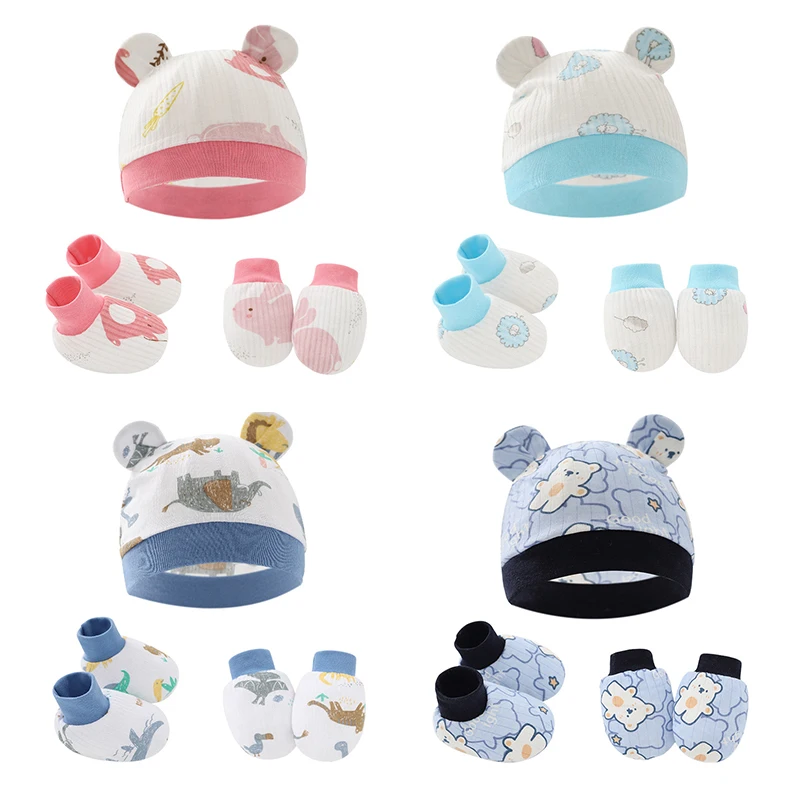

Baby Cotton Hat Gloves Socks Set Infant Soft Headwear Beanies Newborn Warm Cartoon Cap Baby Accessories Shower Gifts for 0-6M