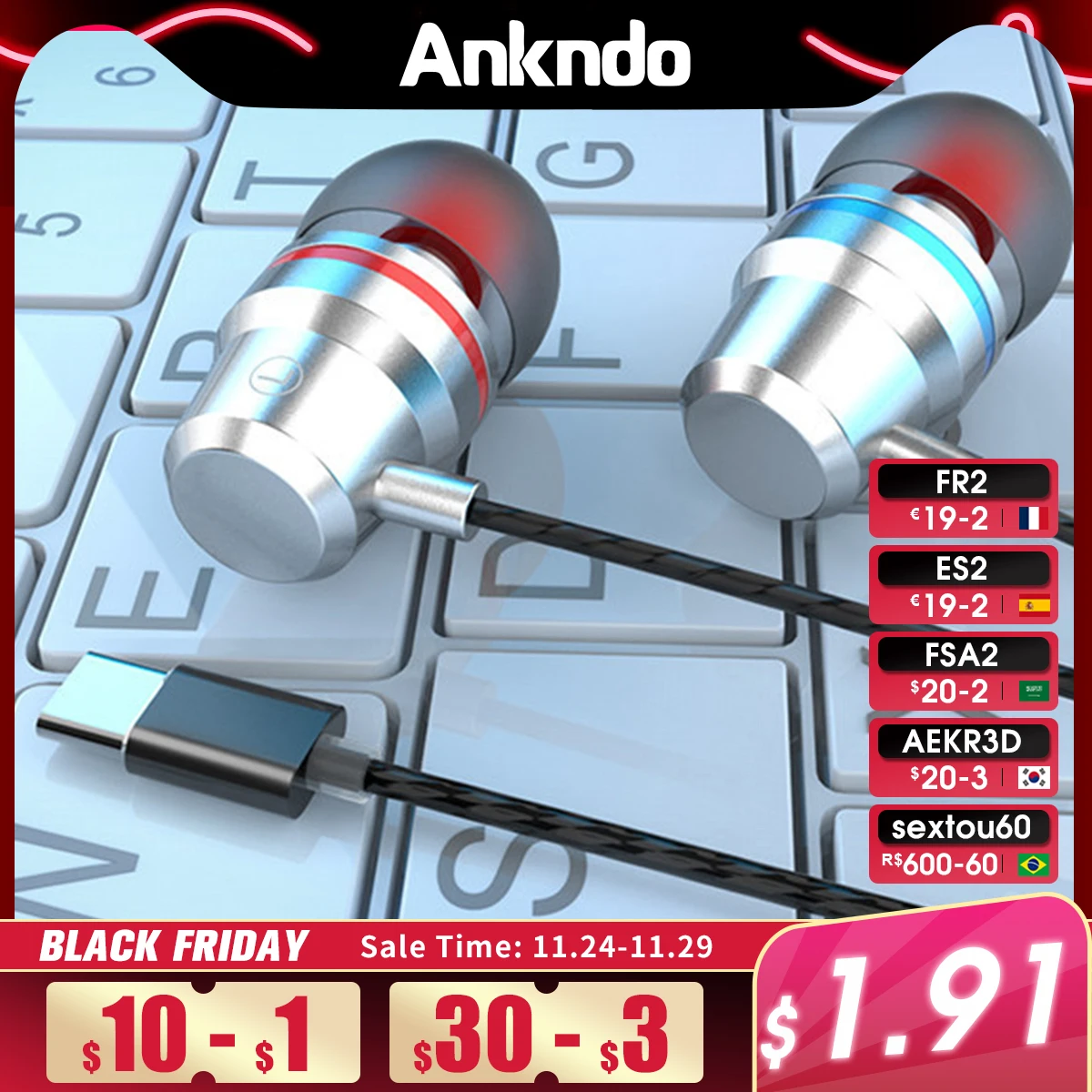 

ANKNDO USB Type C наушники проводные наушники в ухо микрофон наушники с микрофоном для iPhone Xiaomi OPPO Type C Музыкальная гарнитура
