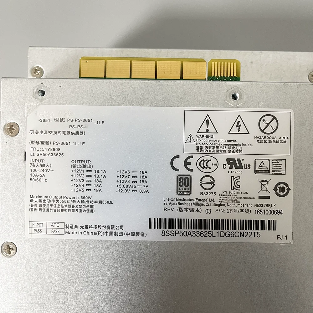 Фото Блок питания рабочей станции для Lenovo P500 P510 P700 P710 650 Вт 54Y8908 PS-3651-1L-LF, 100% тестирование перед доставкой, хит продаж №4